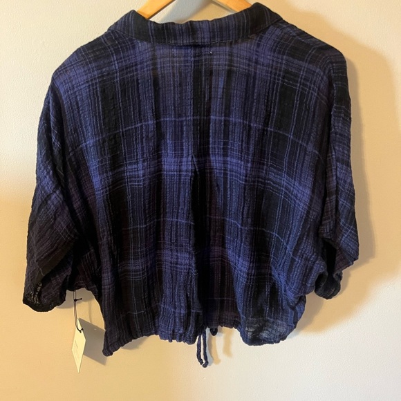NWT Bella Dahl Women's Flowy Tie Waist Shirt Admiral Blue Plaid Small - Picture 9 of 10